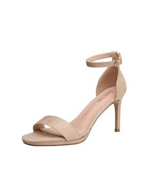 Nude Suede Ankle Strap Heeled Pump Sandals